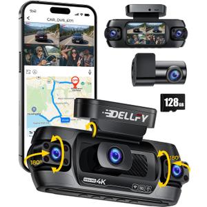 4 Channel Dash Cam, 4K Front Rear and Inside Dash Camera for Cars, 360 View, Free 128GB Card Included, 5GHz WiFi, GPS, APP Control, 24/7 Parking Mode, 8 IR Night Vision Lights, G-Sensor