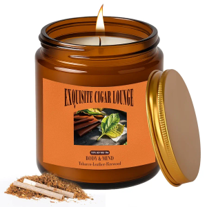 Tobacco & Leather Candles for Home Scented, 8oz Natural Soy Wax Masculine Scents Jar Candle Gifts for Men, Friends, Teacher, Relaxation & Stress Relief, 40H Long Burning