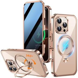 Upholyee [360° Rotatable CD Stand & Built-in Privacy Screen Magnetic Case for iPhone 16 Pro Max [Compatible with MagSafe & Full Signal] Shockproof Full Body Anti-Spy Cover for 16 Pro Max-Desert Gold