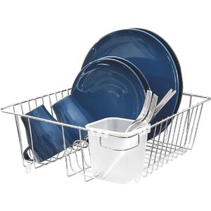 Smart Design Dish Drainer Rack - Small - In Sink or Counter Drying - Steel Metal Wire - Cutlery, Plates, Dishes, Cups, Silverware Organization - Kitchen (Chrome - 14 x 5.5 Inch)