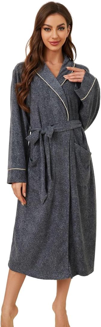 Women Lightweight Fleece Robe, Soft Long Shawl Collar Bathrobe for Women (Pink)