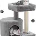 Feandrea Cat Tree Tower with Sisal Scratching Post, Cat Condo with Padded Perch, for Small Spaces, Kittens, Light Gray UPCT50W