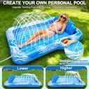78"x50" Inflatable Tanning Pool Lounger Float with Sprinkler, Extra Large Pool Floats Adult with Pillow 6 in 1 Suntan Tub Raft Floatie with Food Drink Holder, Blow Up Tanning Bed for Summer Pool Party