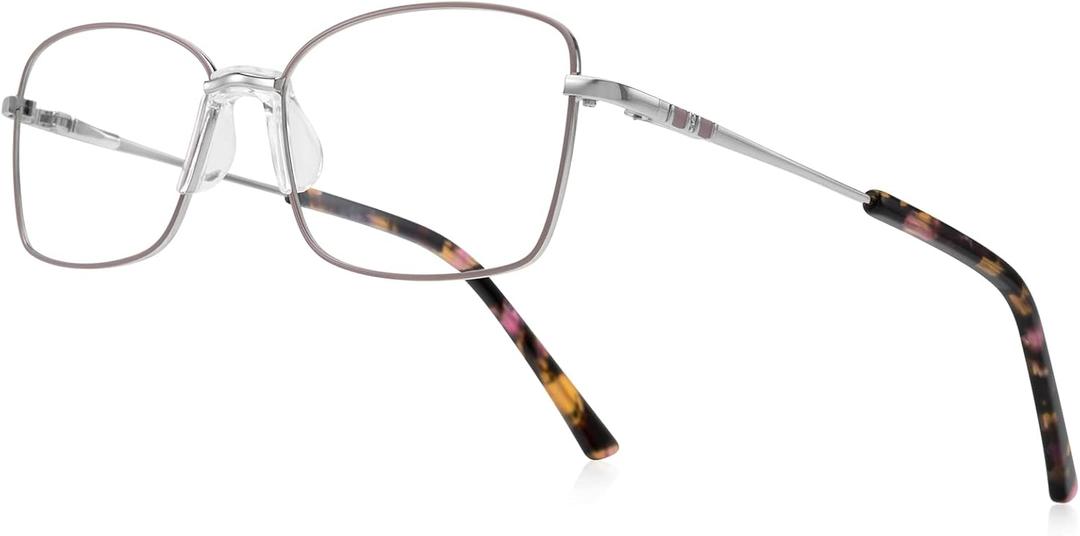 Reading Glasses Blue Light Blocking Spring Hinge Readers for Women Anti Glare Filter Lightweight Eyeglasses (Pink Frame Silver Bridge)