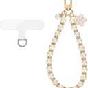 Pearl Phone Strap, Detachable Beaded Cell Phone Wrist Strap, Lanyard Wristlet Keychain Charms for Women - Cute Beaded Chain Bracelet with Clear Tether Tabs