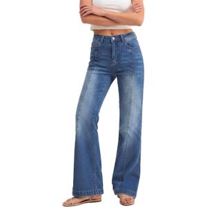 EMMIOL Flare Jeans for Women High Waisted Bootcut Jeans for Women Stretchy Denim Bell Bottom Pants Y2K School Outfits (Blue, L)
