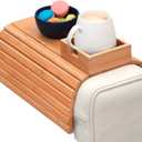 Bamboo Couch Arm Tray with Cup Holder | All-in-One Armrest Organizer for Phone, Remote & Snacks | Foldable, Anti-Slip, Fits Most Couches