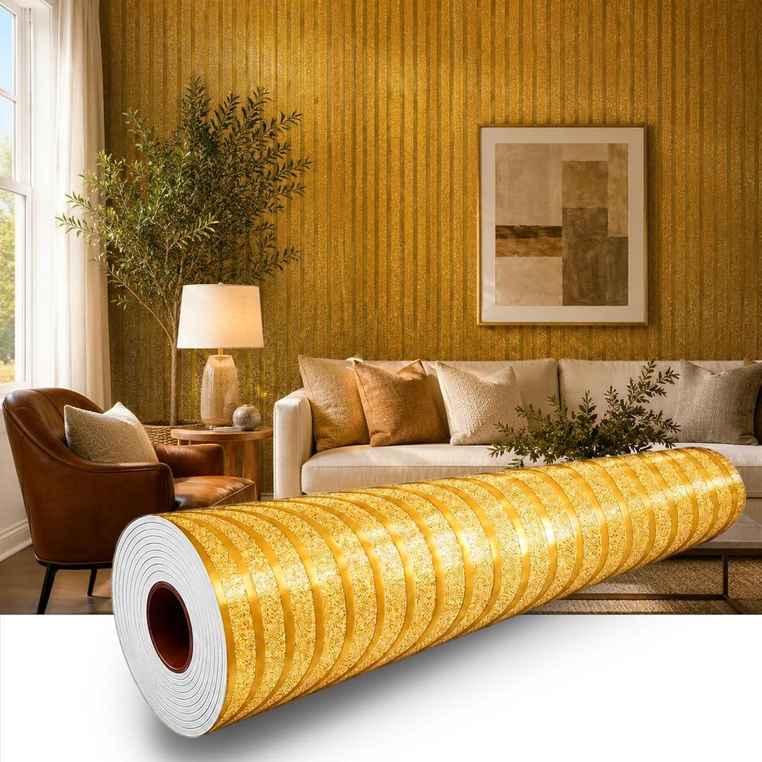 Gold Metallic Stripe Peel and Stick Wallpaper, 47.2 x 118 in