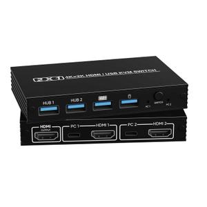 HDMI KVM Switch 1 Monitor 2 Computers, 4K@60Hz Plug and Play KVM Switch with 2-Way HDMI and 4-Way USB2.0 Input, One Output, for Sharing A Set Monitor Keyboard Mouse Printer