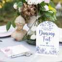 2 x Acrylic Wedding Signs, Dusty Blue Wedding Decor, Blue Weddings Decor, Dancing Feet Signs for Reception, Modern Calligraphy Arch Acrylic Table Top Sign for Weddings Parties Dinners (White)
