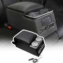 ZQULOYO Center Console Organizer with LED Light, USB Ports, Cup Holder, Phone Holder for Car & Van & Truck Back Bench Seat Armrest Business Middle Storage Box (Black, Without Wireless Charger)