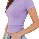 ForeFair Summer Going Out Top Women Casual Short Sleeve T Shirt Crew Neck Basic Tee (XS)