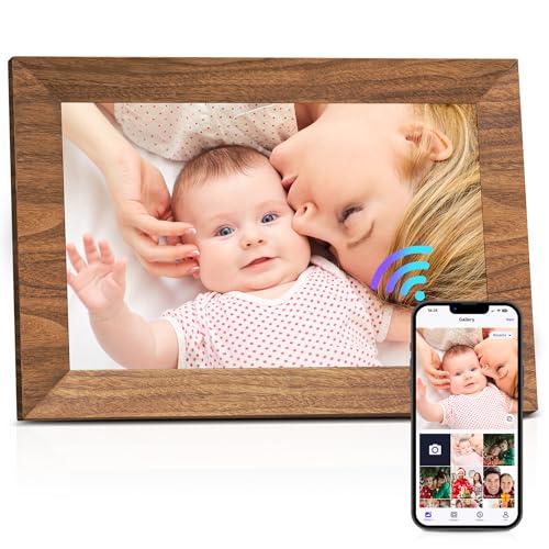 Uhale Digital Picture Frame 32GB Storage 10.1 Inch Wood WiFi Electronic Photo Frames SD Card Slot IPS Touch Screen HD Display Auto Rotate Slideshow Share Videos Photos Instantly Send Wishes Remotely