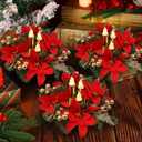 Tuanse 3 Set Christmas Poinsettia Centerpieces with Flameless Candles Christmas Red Poinsettia Candle Holder Decoration with Pine Needle Gold Berries LED Candles for Xmas Holiday Tabletop Decor