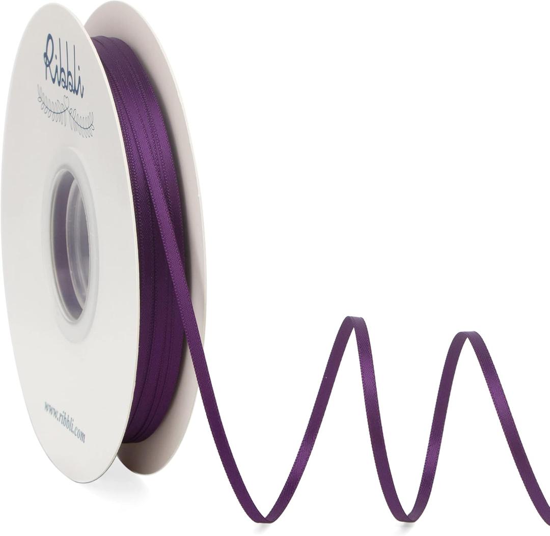 Ribbli Satin Ribbon 1/8 inch x Continuous 100 Yards, Thin Plum Ribbon Double Faced Use for Wedding Invitation Card, Gift Wrapping, Christmas Ornaments,Tag Decoration