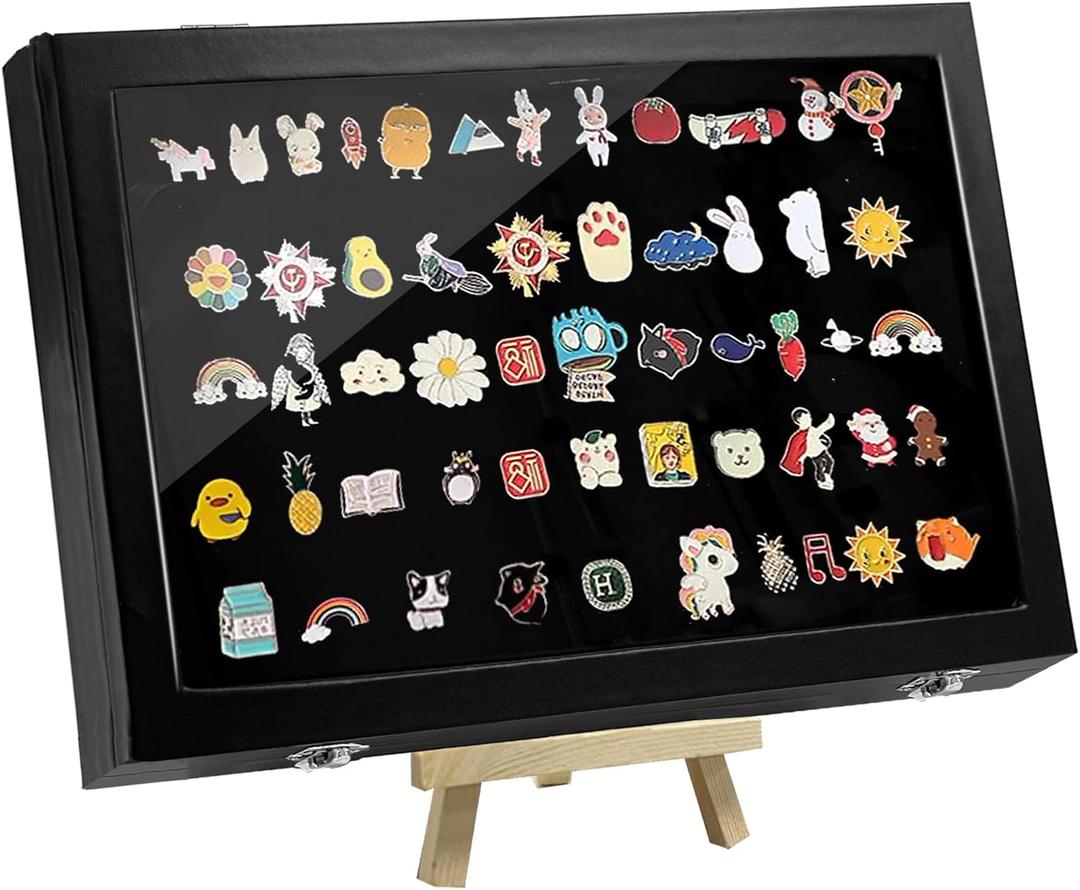 Yexexinm Large Shadow Box Display Frame, 14" X 9.5", Tabletop & Wall Mount for Medal, Pin, Badge & Jewelry Collection