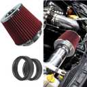 Universal Clamp-On Air Intake Filter, High Flow Closed-Top Cool Air Filter Cleaner, 76 89 102MM Performance Round Tapered Cone Air Filters, Washable Replacement Filter for Car Truck (Red)