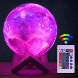 LED Galaxy Lamp 5.9" - 16 Colors, 4 Modes Mesmerizing 3D Moon Lamp with Touch & Remote Control, Wooden Stand, USB Charging - Printed Moon Night Light with Realistic Design | Valentine Day Decor
