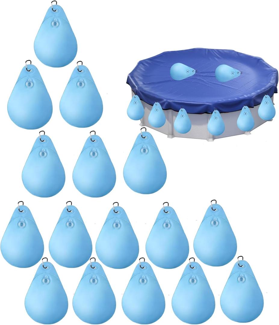 16 Pack Swimming Pool Cover Weights with Hooks, Leak Proof Thick PVC Swimming Pool Water Bag, Antifreezing Winter Pool Tarp Weights
