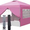 GDY 10x10ft Pop Up Canopy Tent with Sidewalls, Outdoor Canopy Tent, Beach Tent, Easy Set up Gazebo for Events, Parties, Camping, Pink. (10x10 with Sidewalls)