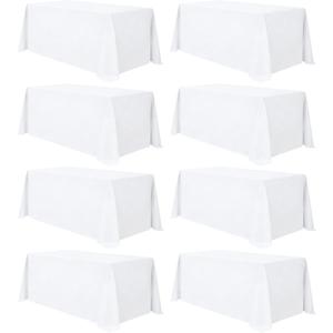 8 Pack White Table Cloth 90 x 132 Inch Rectangular Tablecloths for 6 Foot Rectangle Tables, Wrinkle Resistant White Tablecloth Washable Polyester Fabric Table Covers for Party Wedding Banquet
