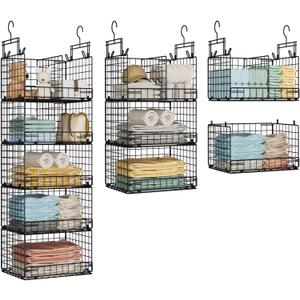 5 Tier Hanging Closet Organizer with Adjustable Dividers, Heavy-Duty Storage Shelves for Clothing, Kitchen, Laundry Room, Extra Large Baskets, 15.7" W x 11.8" D x 51" H, Black