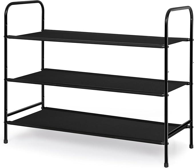 MAX Houser 3 Tier Free Standing Shoe Rack, Metal Shoe Storage Shelf for 9-12 Pairs, Easy to Assemble, Entryway, Bedroom, Black