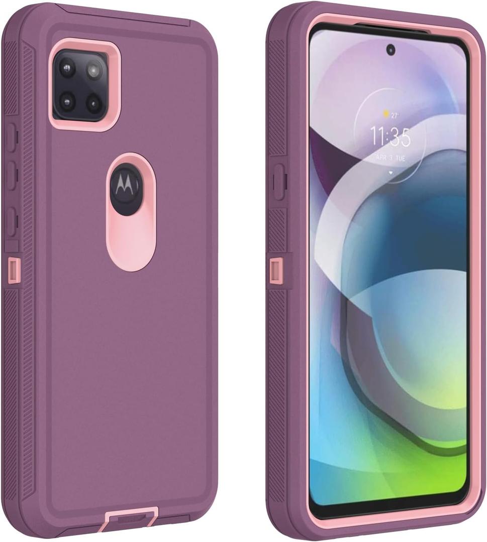 for Motorola Moto One 5G Ace Case, Defender Case Soft TPU Hard PC Heavy Duty Shockproof Dustproof 3 in 1 Phone Cover for Moto One 5G Ace 2021 (Pink/Maroon)
