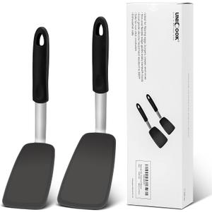 Unicook Flexible Silicone Spatula Turner 2 Pack, 600F Heat Resistant Spatula for Nonstick Cookware, Essential Kitchen Cooking Utensil for Flipping Eggs, Burgers, Crepes and More, Small and Medium