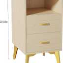 Nightstand, Wood Color Nightstand with 2 Sliding Drawer, End Table with Opening Shelf, Installation Free Sofa Side Table for Bedroom, Wood Color 11.8"*14.58"*22.83", Small