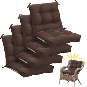 Marsui 4 Pcs Outdoor Indoor High Back Chair Cushions Patio Furniture Tufted Pillow with Ties Water-Resistant Replacement Outdoor Rocking Chair Cushions, 42 x 21 Inches (Dark Brown,Solid Color)