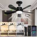 Socket Fan Light with Remote and App Control 22inch Socket Ceiling Fan for E26 Base with Light Dimmable LED Ceiling Fan,3 Colors 6500K,1500 Lumens Bulb for Garage, Bedroom, Kitchen, Living Room, Black