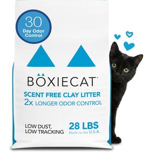 Boxie Unscented 30 Day Odor Control Clumping Clay Cat & Kitty Litter 28 lb, 99.9% Dust-Free, Hard Flat Top Clumps, No Fragrances No Fillers, Long-Lasting, Easy to Scoop