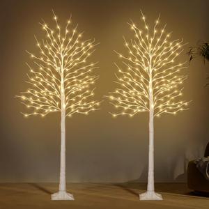 Birch Tree Lights 6+6FT, Set of 2 Prelit Christmas Trees 8 Lighting Effects and Timer, Artificial Trees Warm White Fairy Lights, Twinkling Twig Trees for Xmas Party Wedding Indoor Outdoor