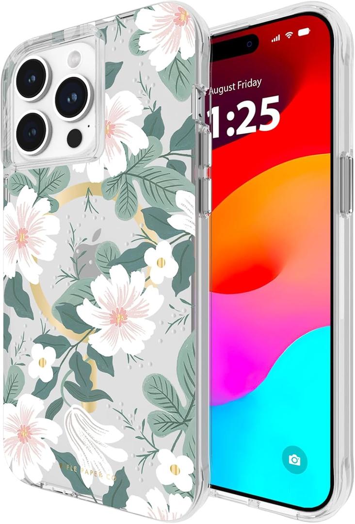 Rifle Paper Co. iPhone 15 Pro Max Case [Compatible with MagSafe] [12ft Drop Protection] Cute iPhone Case 6.7" with Floral Pattern, Anti-Scratch Tech, Shockproof Material, Slim Fit - Willow
