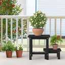 LUE BONA Outdoor Side Table, 2-Tier HDPS Outdoor Nesting End Table with Removable Small Foot Stool for Patio, Deck, Poolside, Low Maintenance & Weather Resistant,Black