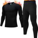 JZCreater Thermal Underwear for Men, Mens Long Johns Thermal Underwear Set, Fleece Lined Base Layer for Cold Weather (3X-Large, Black)