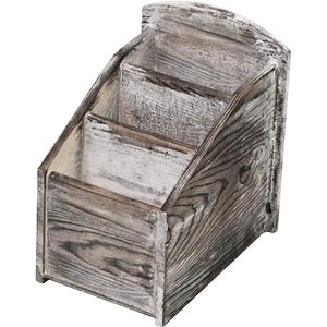 Winlyn 3 Slot Rustic Torched Wood Remote Control Caddy Media Organizer Desktop Organizer Remote Control Holder Pen Pencil Sundries Holder Storage Rack Supply Storage Rack for Office Living Room