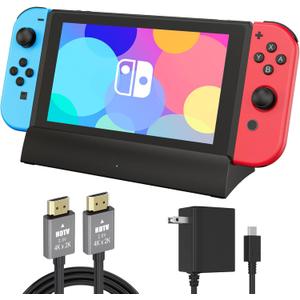 TV Docking Station for Switch, Replacement for Official Dock, Supports 4K HDMI Output with HDMI Cable and 15V/2.6A USB-C Charger