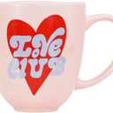 Blush Pink Love Club Mug, 13oz Red Heart Design Ceramic Tea Coffee Cup, Women Girl Lover Gifts
