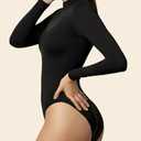 YOGINGO Women's Long Sleeve Mock Turtle Neck Bodysuits Tops Going Out Body Suits for Women Fashion Basic Leotards Jumpsuit (Black, S)
