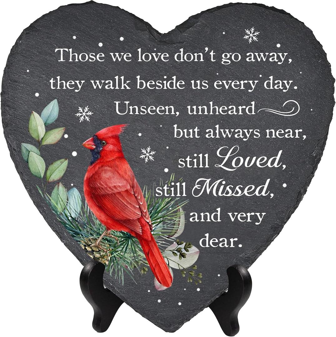 Cardinal Heart Memorial Stone - Those We Love Sympathy Gift, 8 inches x 0.3 inches