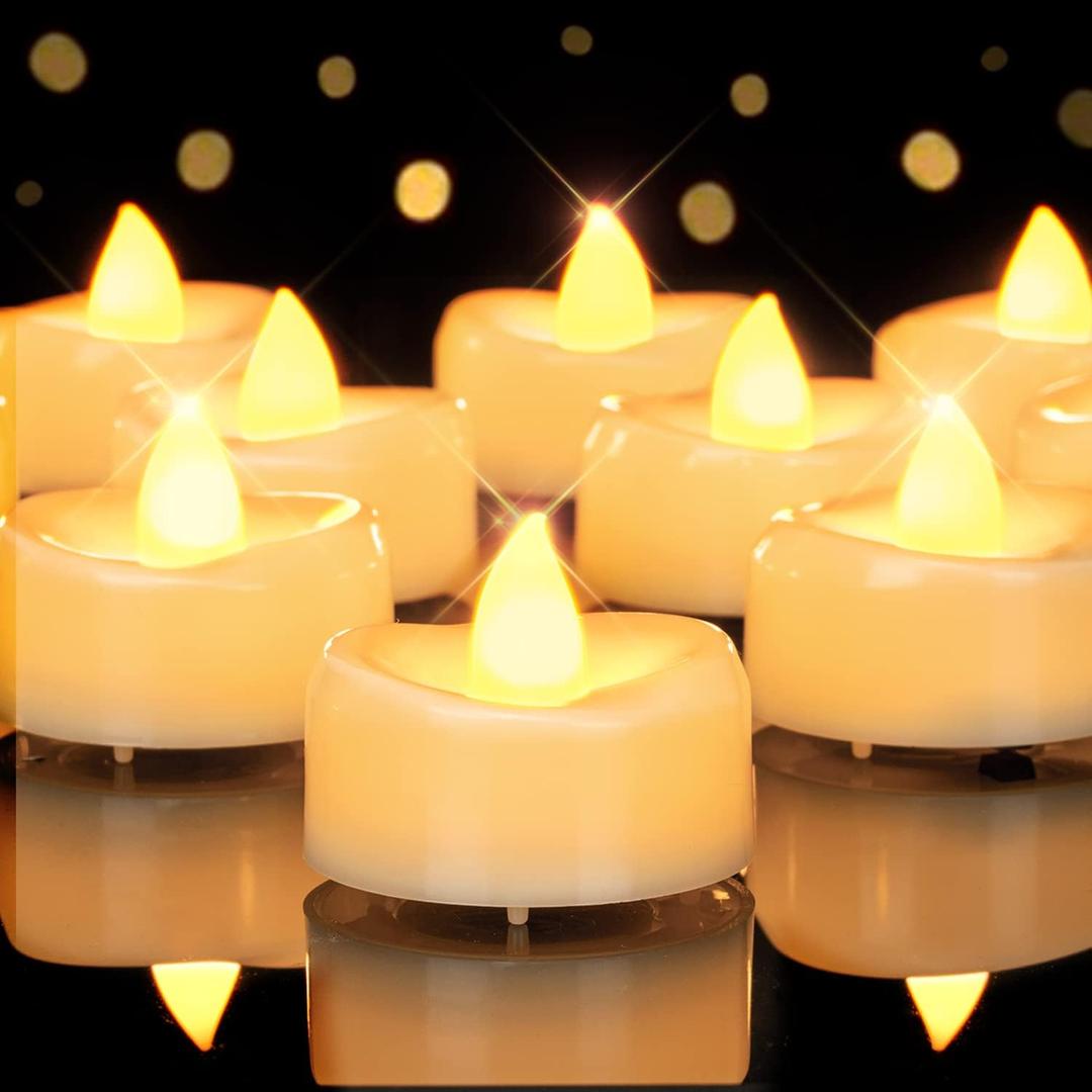 Flameless Candles, 50 Pack LED Tea Lights Candles Battery Operated, Last 200+ Hrs Flickering Tea Lights, Flameless Tealight Candles for Halloween Diwali Fall Christmas Wedding (Warm White- Ivory Shell)