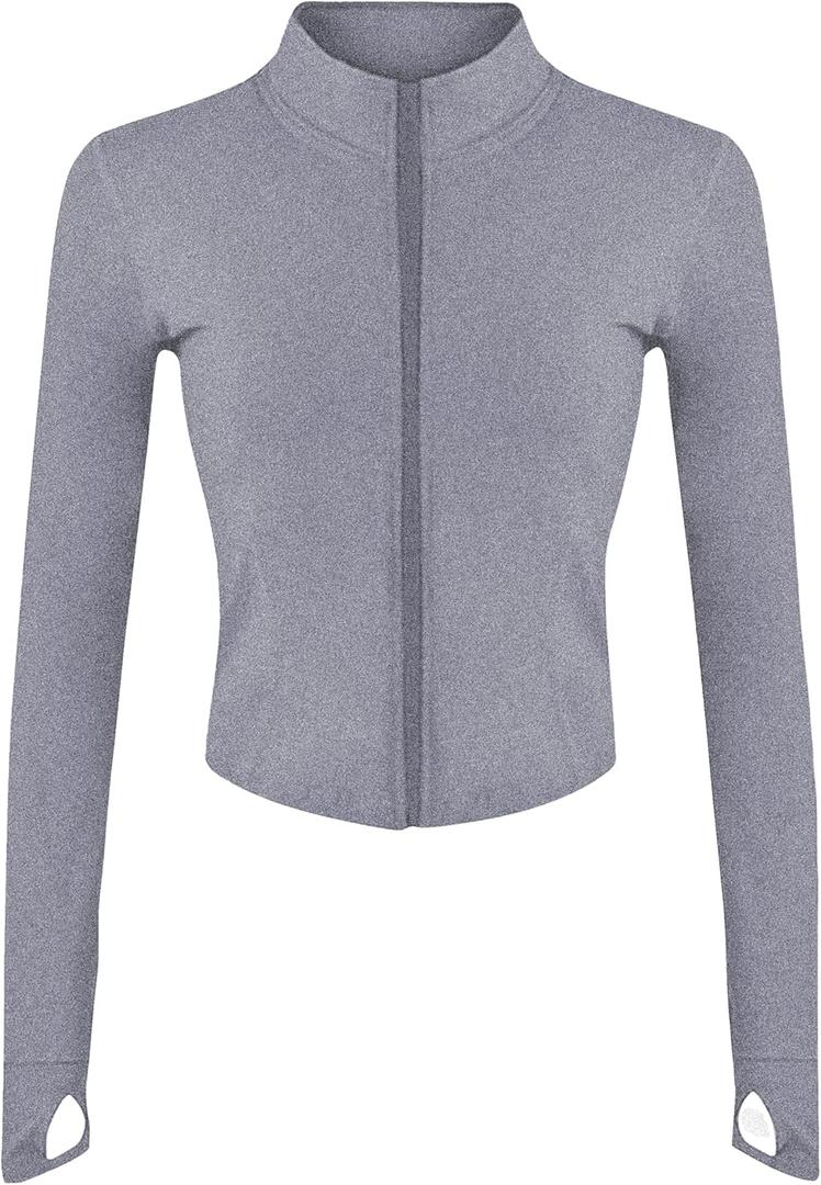 Lviefent Womens Lightweight Full Zip Running Track Jacket Workout Slim Fit Yoga Sportwear with Thumb Holes (Medium, Heather Grey)
