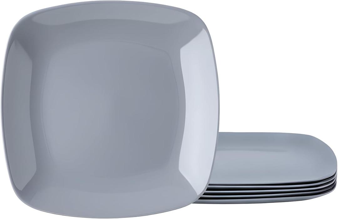 TP 10.5" Melamine Square Dinner Plates, 6-piece Plate Set Unbreakable Serving Dishes for Indoors and Outdoors, Unbreakable Dinner Service for 6 (Gray)