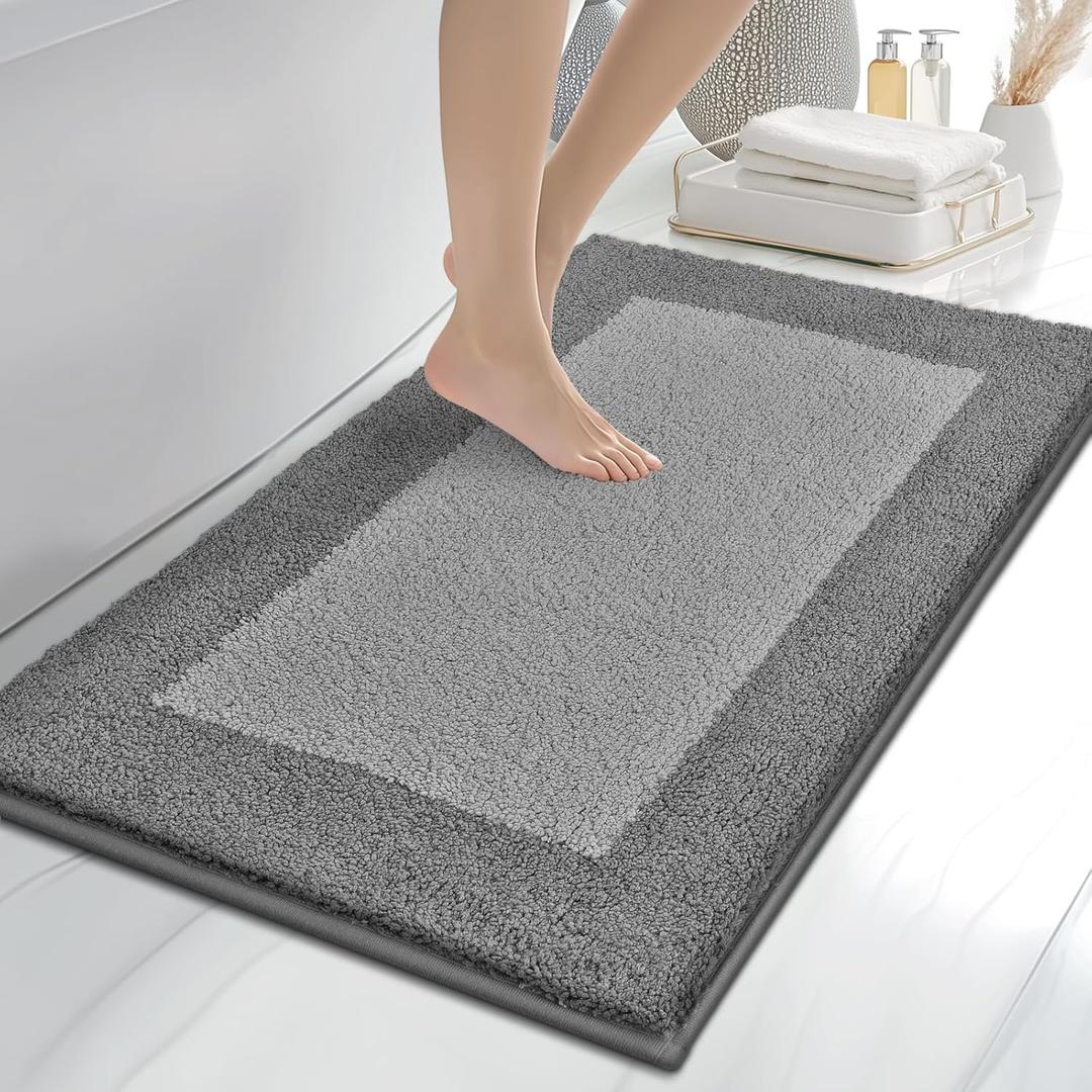 Anllugs Bathroom Rugs 24" x 36", Non-Slip Extra Soft Absorbent Bath Rugs, Machine Washable Quick Dry Bath Mats for Bathroom Floor, Shower, Bathtub and Sink, Grey & Dark Grey