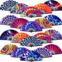 FairySandy 20 Pcs Rave Fans Bulk Large Folding Hand Fans with Plastic Ribs for Men Women, Chinese Japanese Rainbow Handheld with Fabric Case for Drag Queen Dance Club Music Festival Party(Stylish)