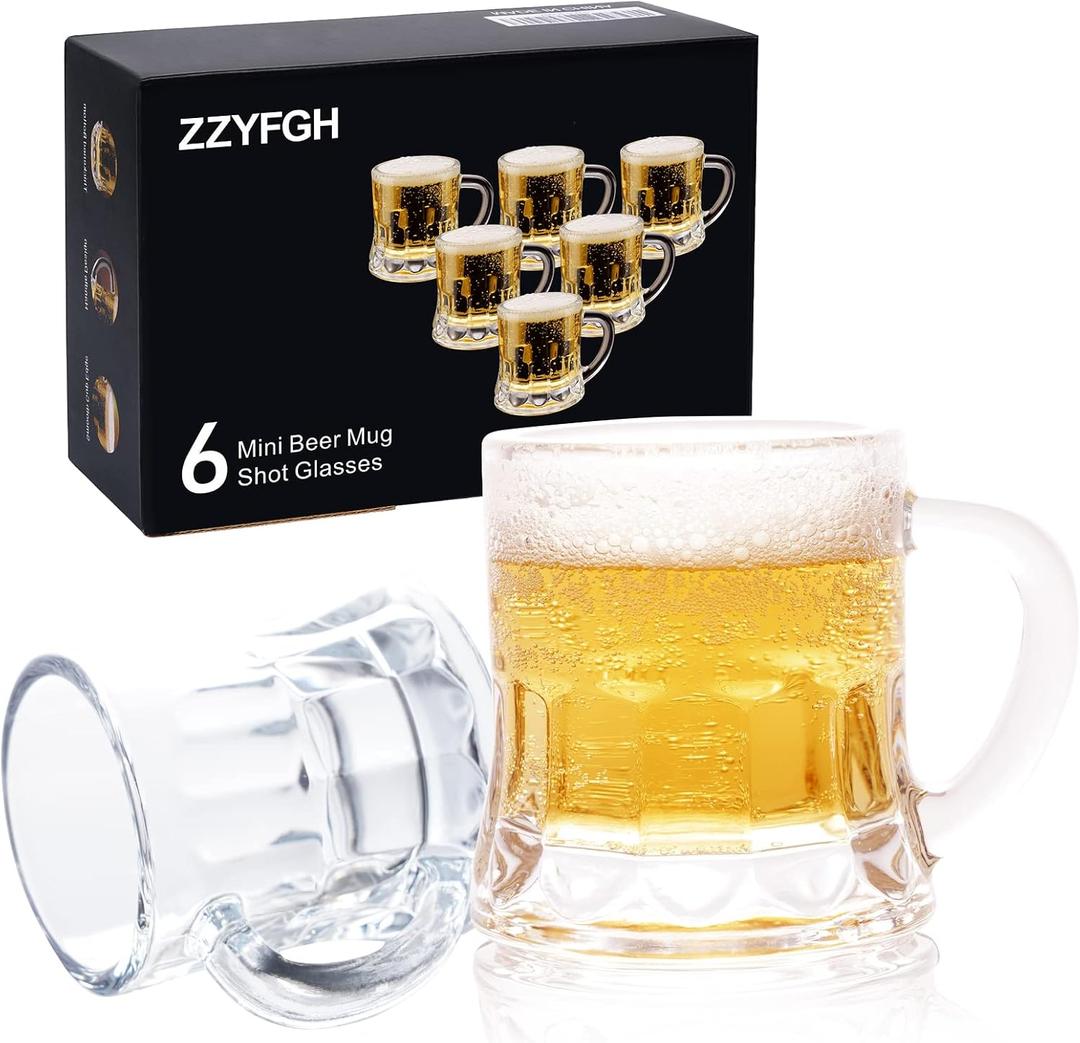 ZZYFGH 6 Pack Mini Beer Shot Glasses, Shot Glasses with Handle, Mini Heavy Base Clear Beer Mugs-1.8 Ounce, Tequila, Vodka, Great for Father, Husband, Birthday or Friend Party Present