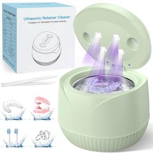 Dental Ultrasonic Retainer Cleaner Machine: 45kHz Dental Cleaning Pod with Digital Timer & 200ML, Cleaning for Dentures, Mouth Guards, Aligners, Night Guards, Braces, Toothbrush Heads & Jewelry, Green
