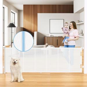 HAMOPY 120 Inch Reinforced Strip Extra Wide Retractable Baby Gate, 33" Tall, Prevent Crawling Through, Wide Extra Long Child Safety Gate for Indoor Baby Fence, Outdoor, Stairs, Deck(White)